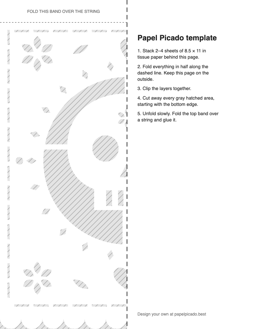 Printable sugar skull papel picado cutting template