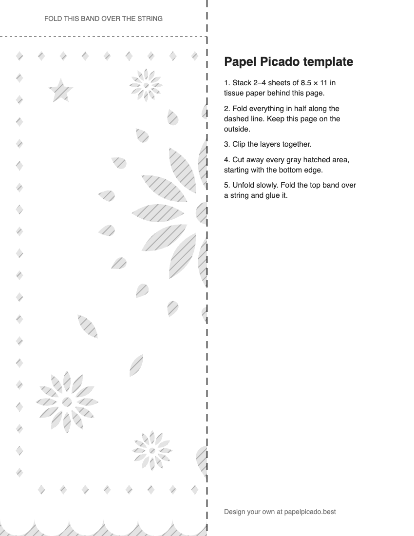 Printable marigold (cempasúchil) papel picado cutting template