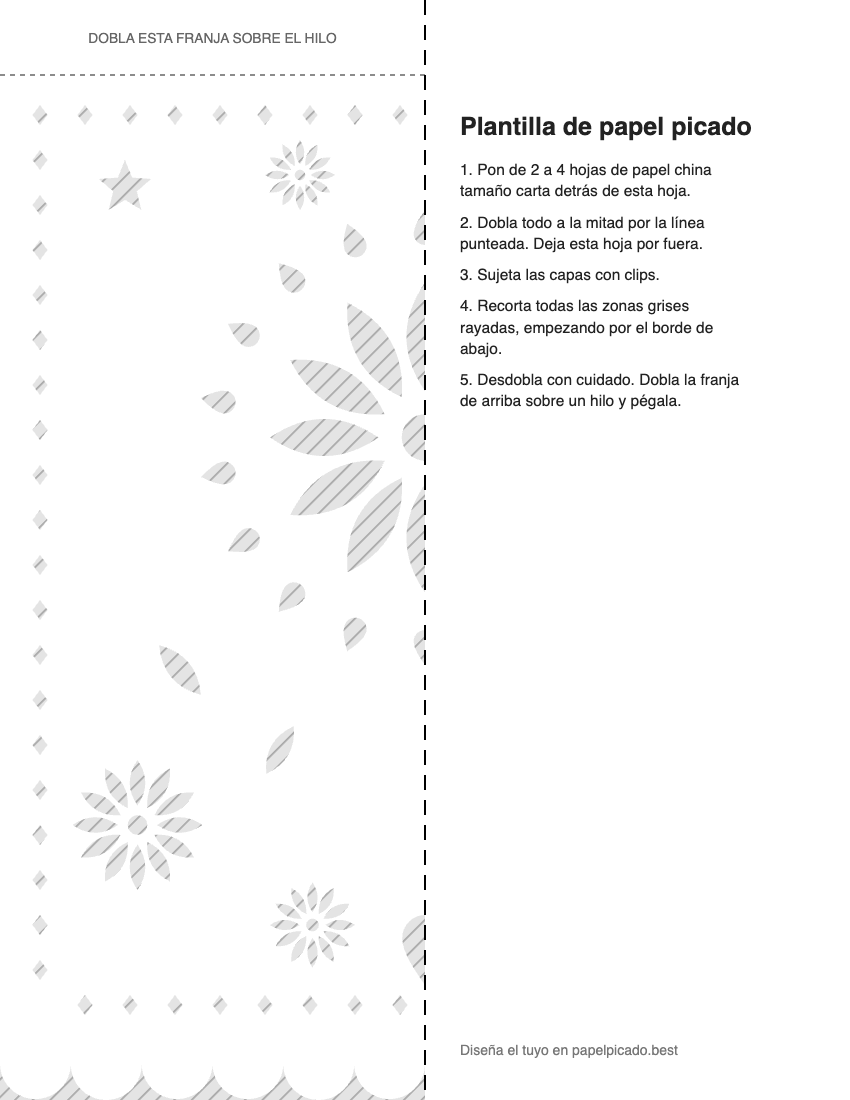 Plantilla para imprimir y recortar de papel picado: Cempasúchil