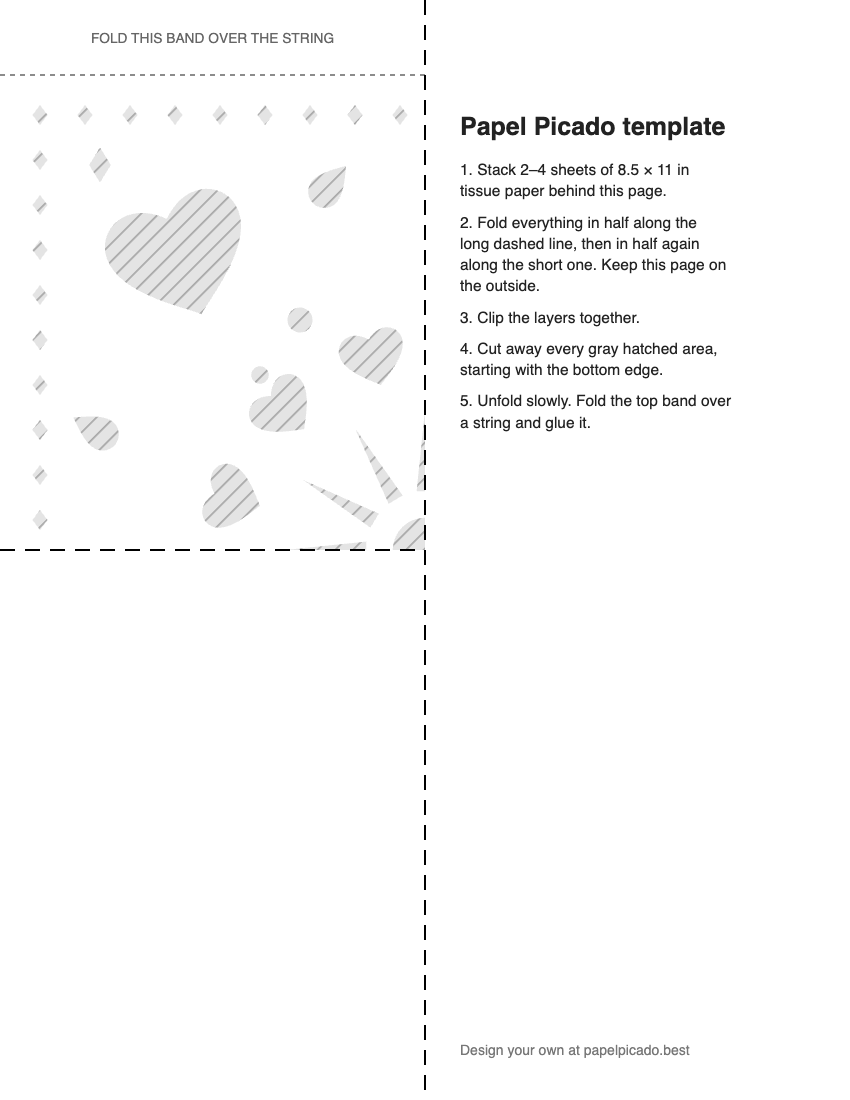 Printable hearts papel picado cutting template