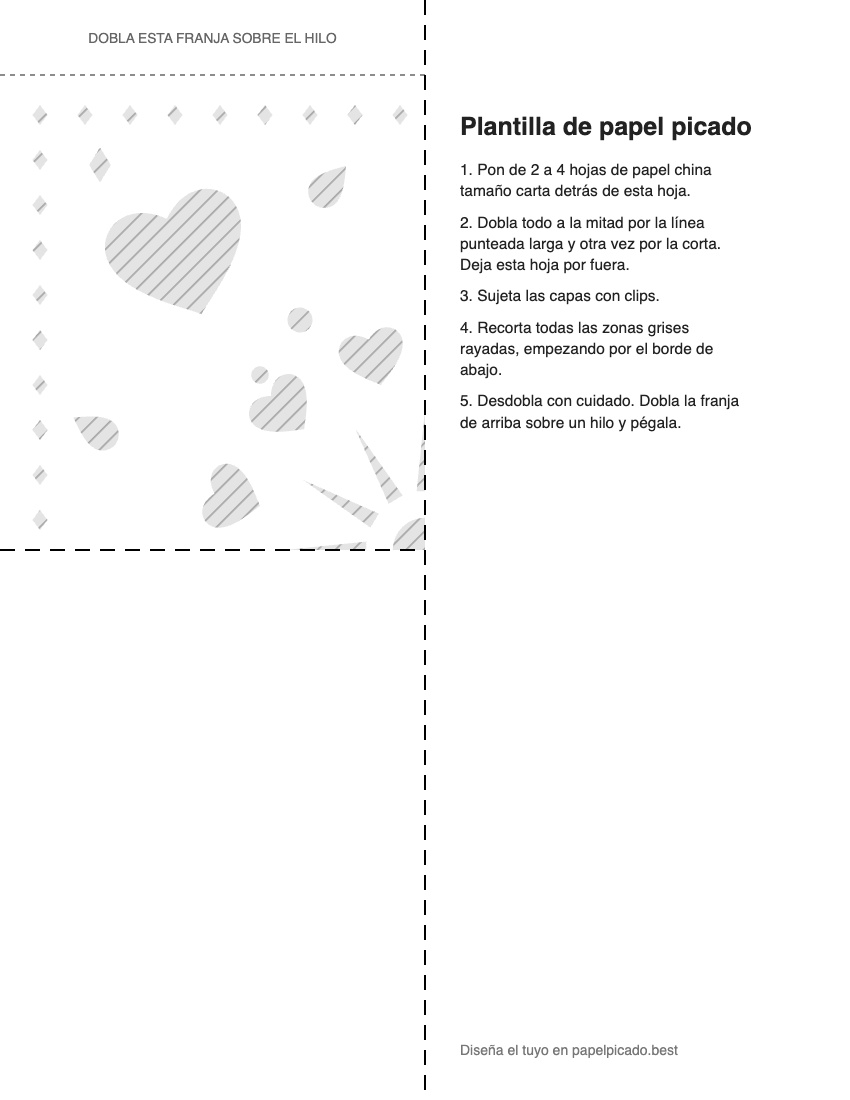 Plantilla para imprimir y recortar de papel picado: Corazones