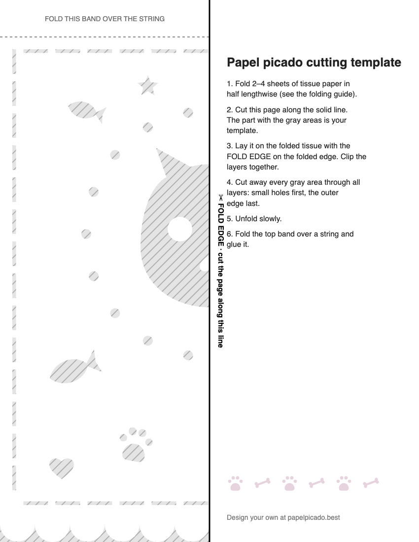 Printable cat papel picado cutting template