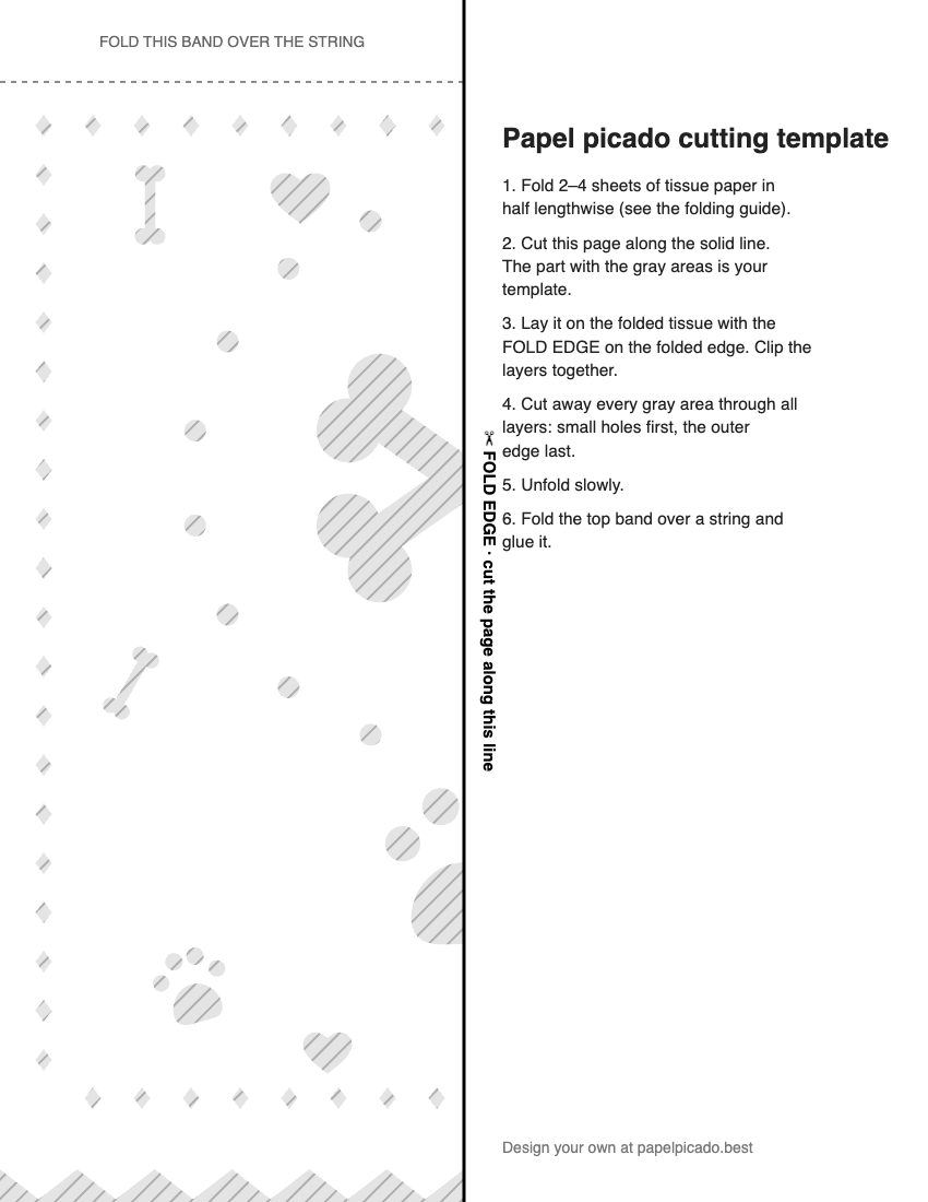 Printable dog bone papel picado cutting template