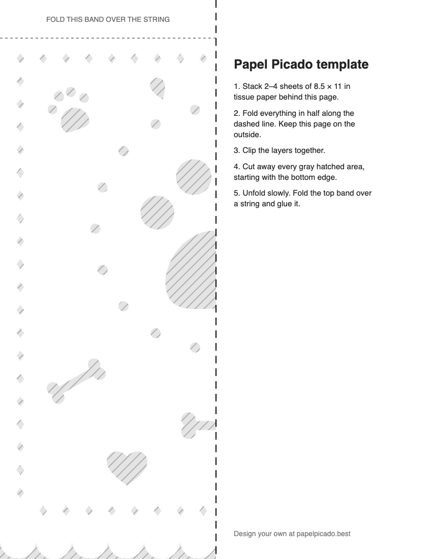 Printable pet paw papel picado cutting template