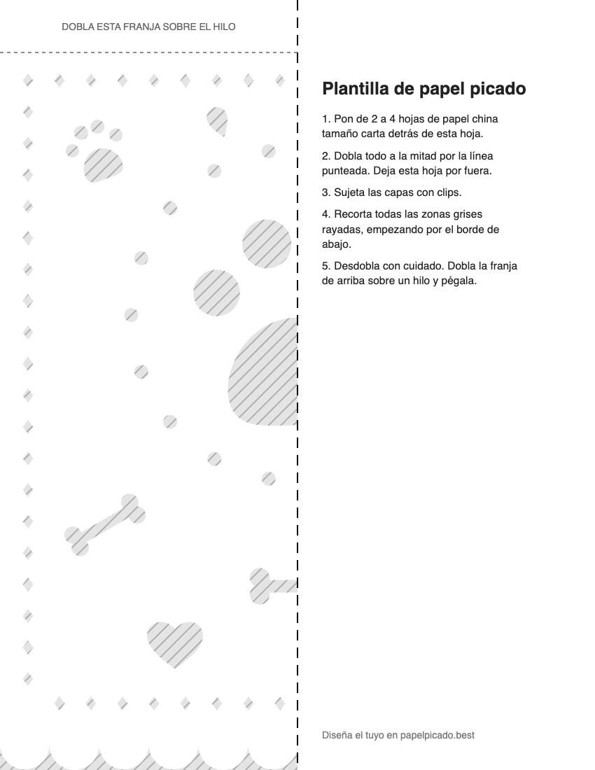 Plantilla para imprimir y recortar de papel picado: Huellita de mascota