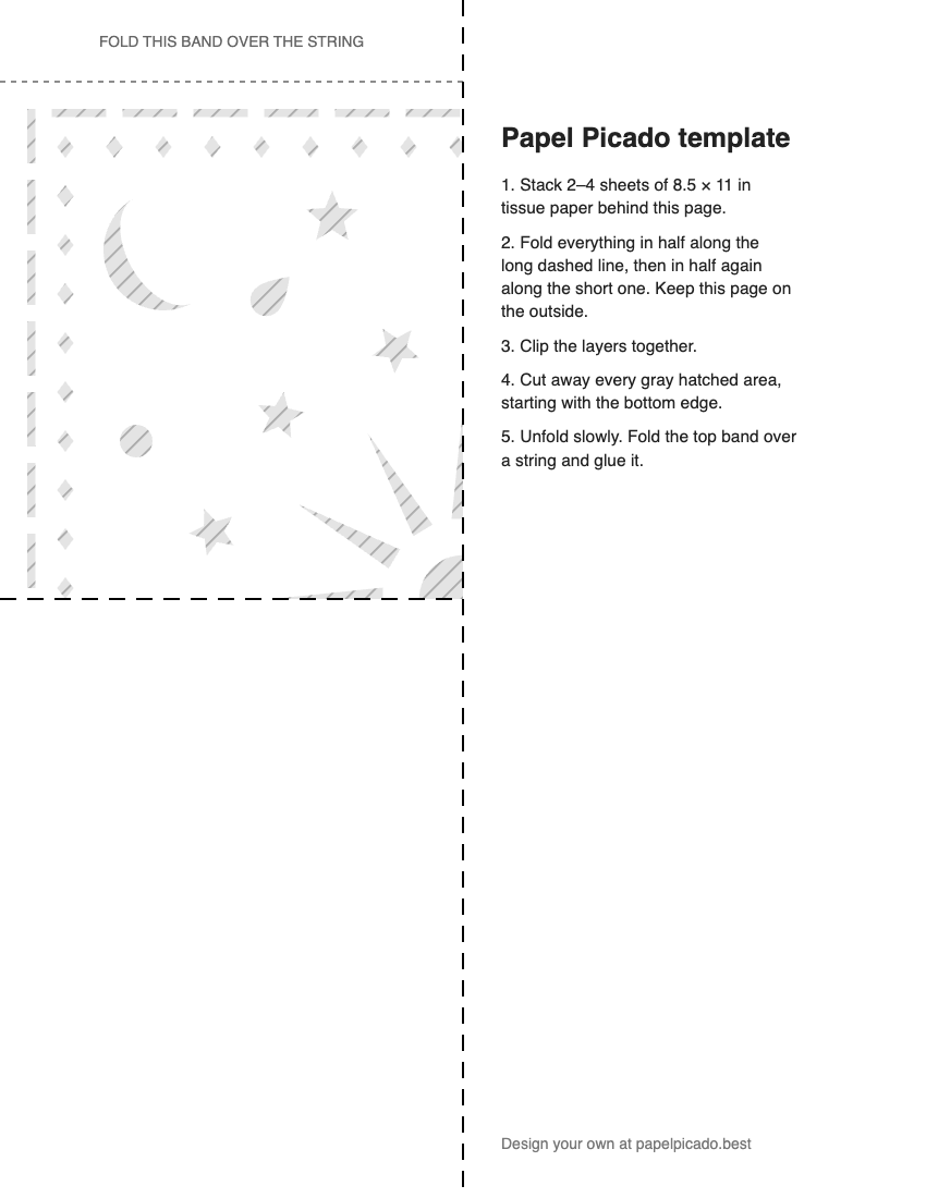 Printable sun and stars papel picado cutting template